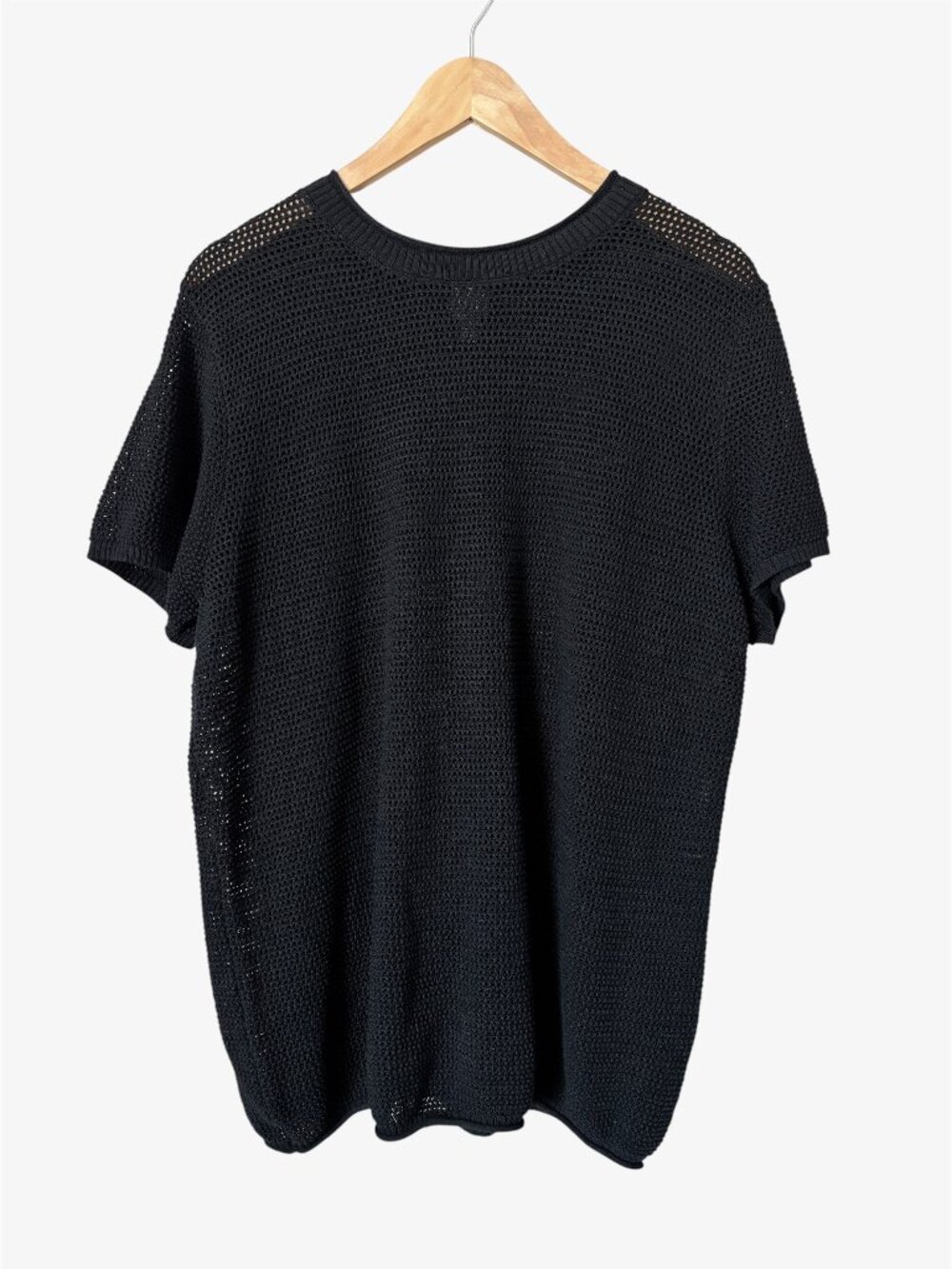 Worthington Black Open Knit Mesh Short Sleeve Sweater Top Sheer Grunge Size XXL